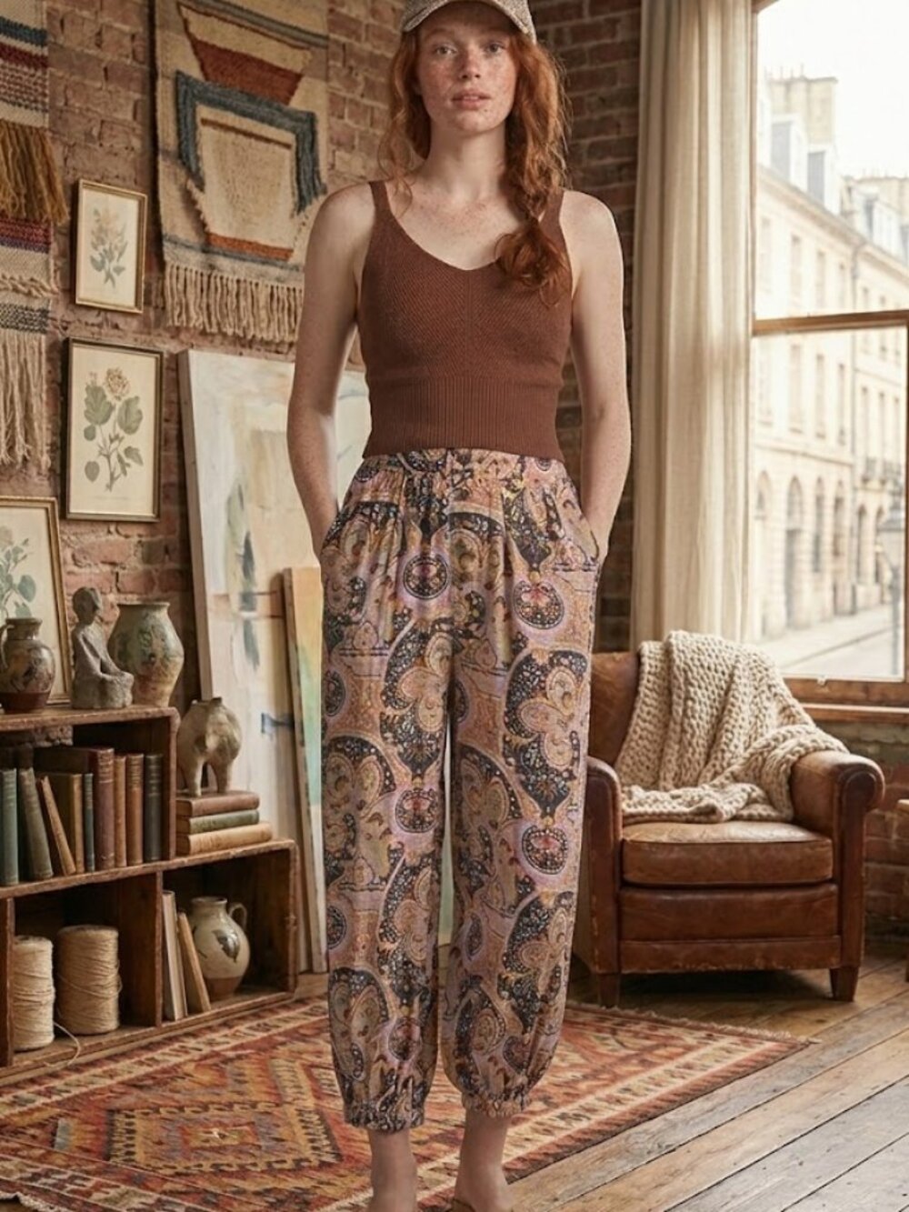 💕Anthropologie Odette Paisley High Rise Harem Joggers